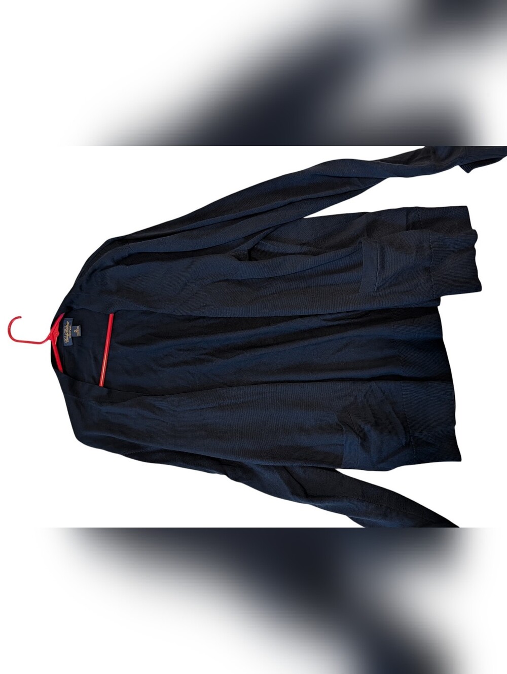 Brooks Brothers Navy Blue Open-Front Cardigan with Red Trim